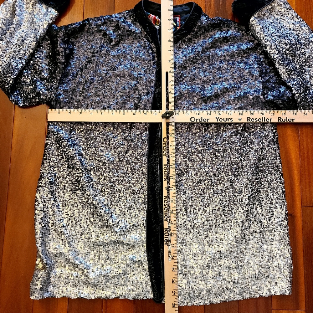 Johnny Was Sequin Black Silver M Shirt Jacket Cardigan Mobwife Casual Kimono - Picture 8 of 13